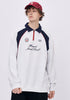 Men’s white embroidered polo collar long sleeve t-shirt with oversized streetwear look
