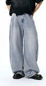 Light blue wide leg jeans detail, soft washed denim texture