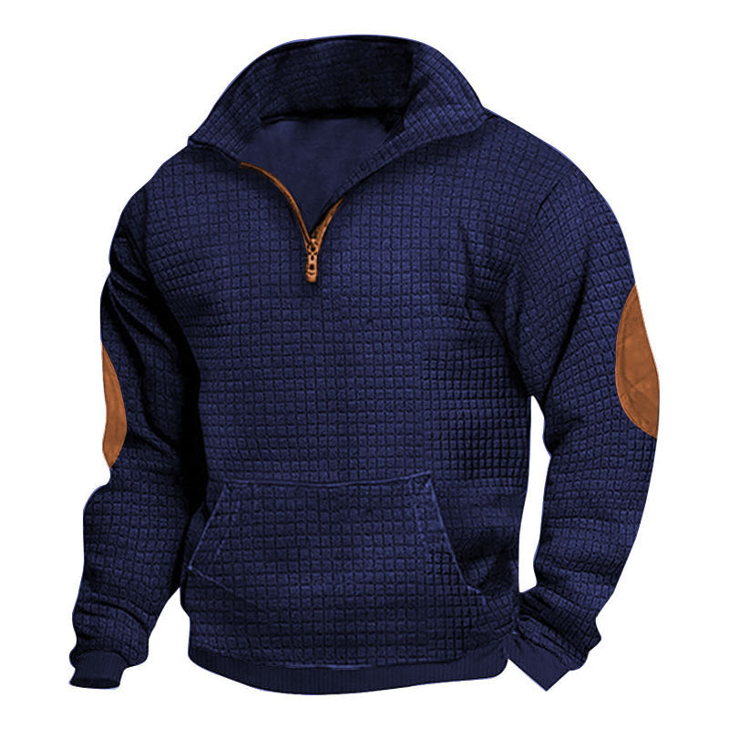 navy sweatshirt with zip for men and textured jacquard pattern