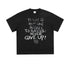 Flat lat of black never give up tee.