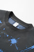 Close-up neckline of black "NO More Ideas" long sleeve graphic tee