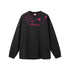 Black "NO More Ideas" long sleeve graphic tee with blue print front view
