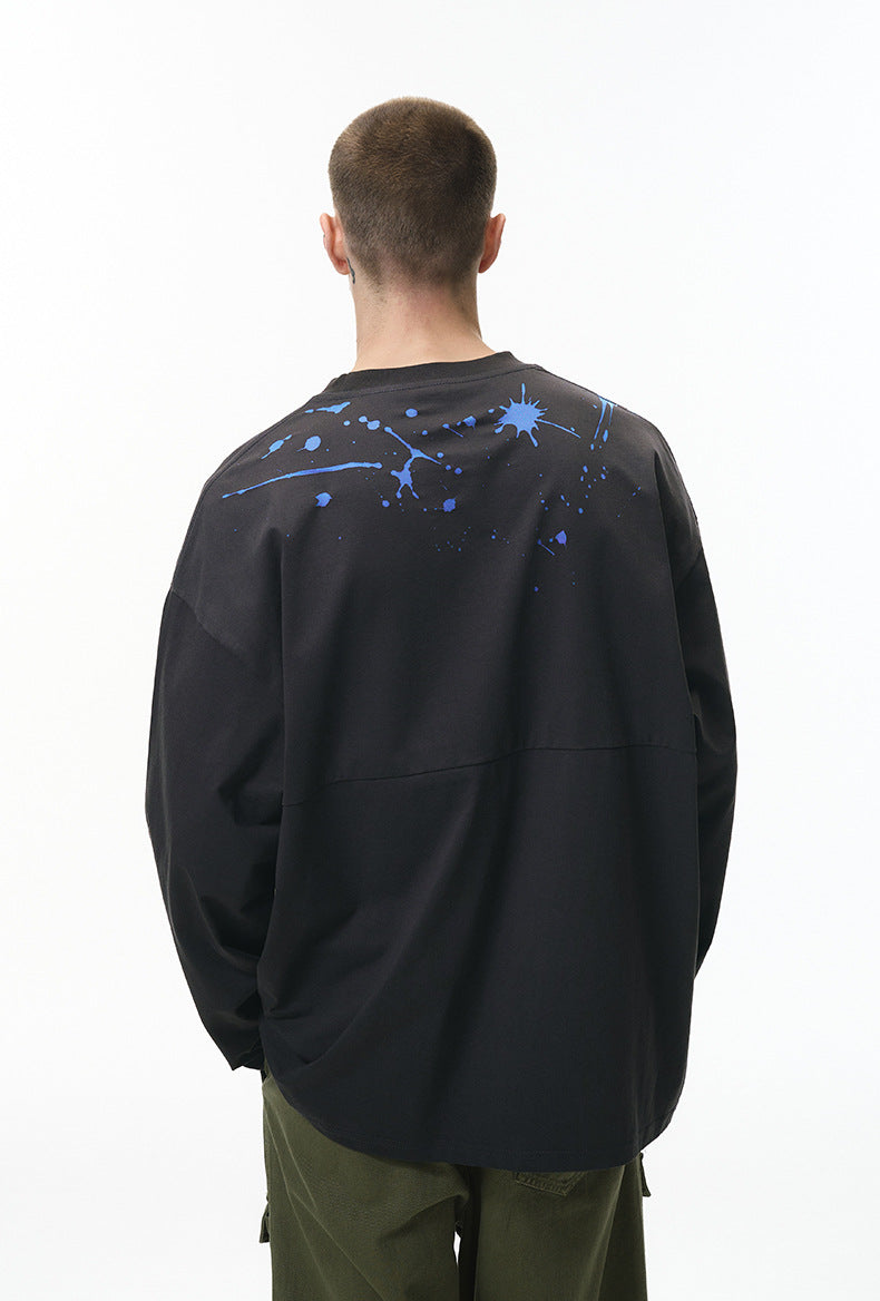 Back view of gray "NO More Ideas" oversized graphic long sleeve tee