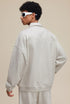 Oatmeal polo zip up, back view with dropped shoulder