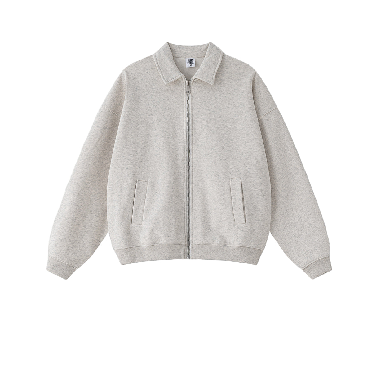 Oatmeal polo zip up, fleece-lined collared zip sweatshirt, flat lay front