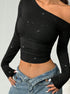 side angle off shoulder top, black rib knit, ruched waist, cropped fit with jeans