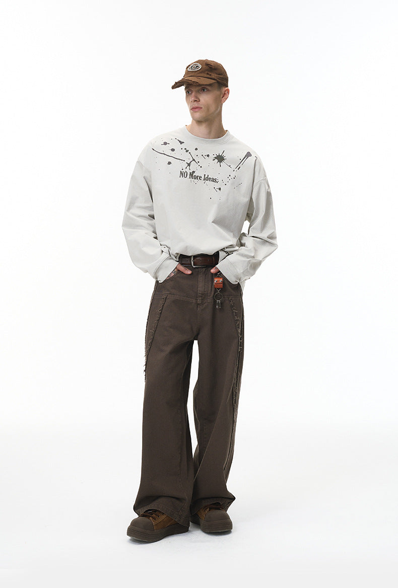 Model in off-white "NO More Ideas" oversized long sleeve t-shirt full body
