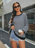 black white oversized striped sweater casual look with coffee