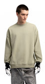 Men’s oversized sweatshirt light khaki on model, half-body front
