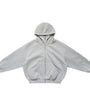 Product shot of heather gray high neck oversized full zip sweatshirt jacket laid flat.