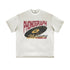 Flat lay of light grey phonograph graphic tee.