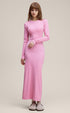 Pink ribbed long sleeve bodycon dress, full length, relaxed stance