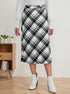 black white plaid high waisted a-line midi skirt front view
