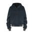 Washed navy oversized zip-up hoodie isolated on white with contrast plaid hood