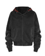 Washed black plaid hood zip-up hoodie isolated on white with full front zipper