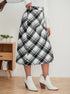 black white plaid midi skirt side view high waisted