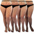Four black fishnet tights variants shown side by side from large to small diamond mesh