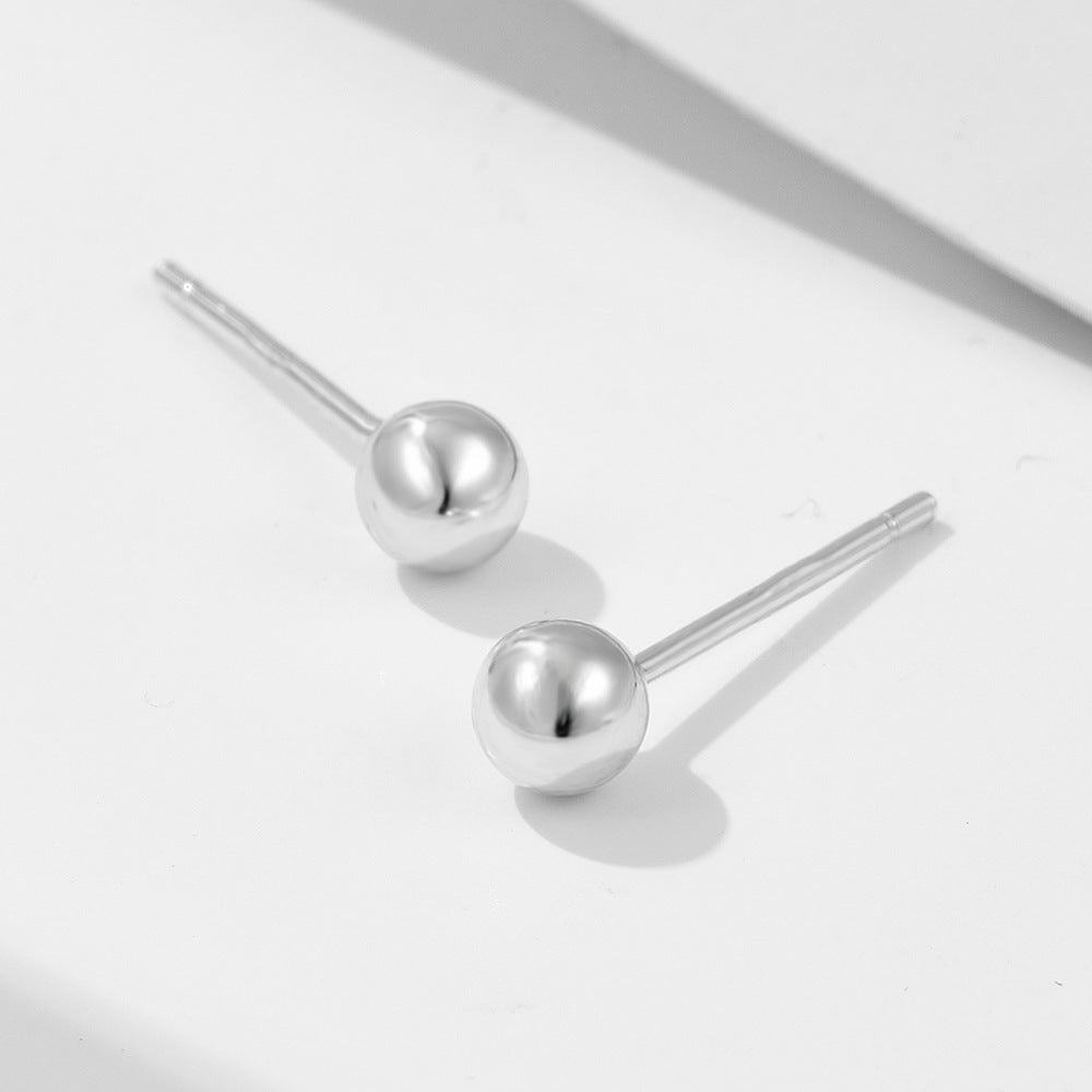 Minimalist 925 silver ball stud earrings polished bead design for ear piercings