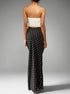 back view polka dot column maxi skirt, high waist, straight hem