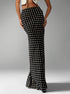 three-quarter front polka dot maxi skirt, high waist, slim column fit