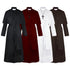 Four long robes in black, red, white, and brown with visible buttons and crosses on a white background.