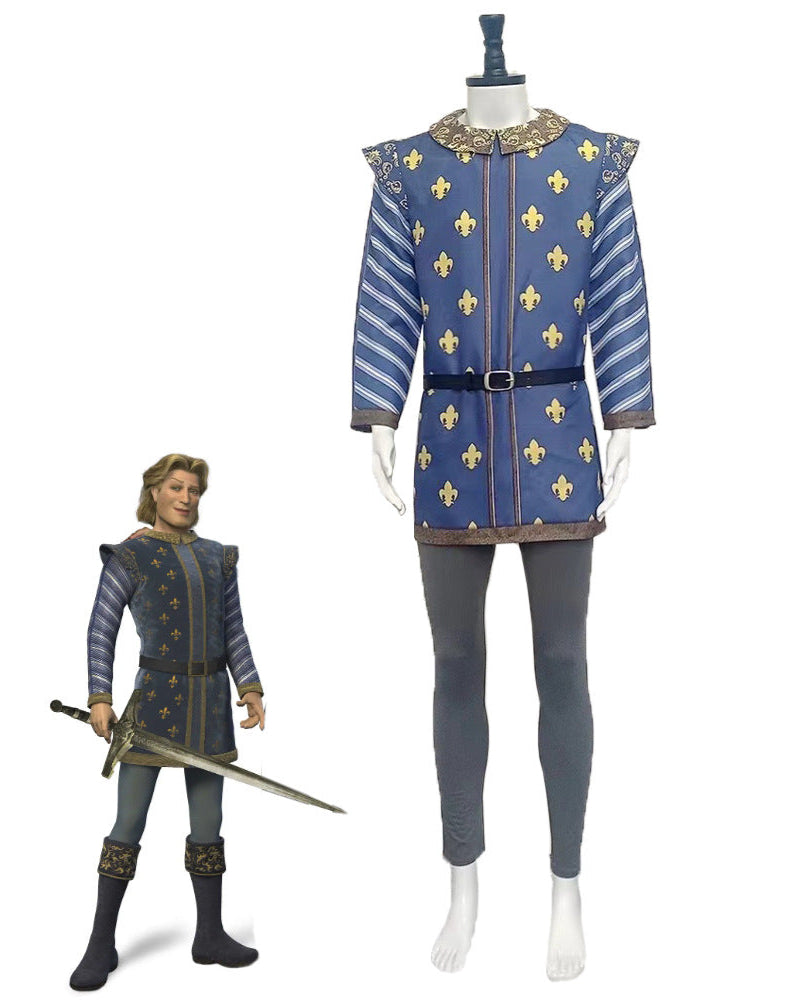prince charming cosplay costume shrek blue medieval outfit for men halloween cosplay set