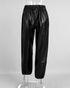 Black PU pants back view on mannequin