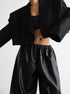 PU leather wide leg pants streetwear outfit front view