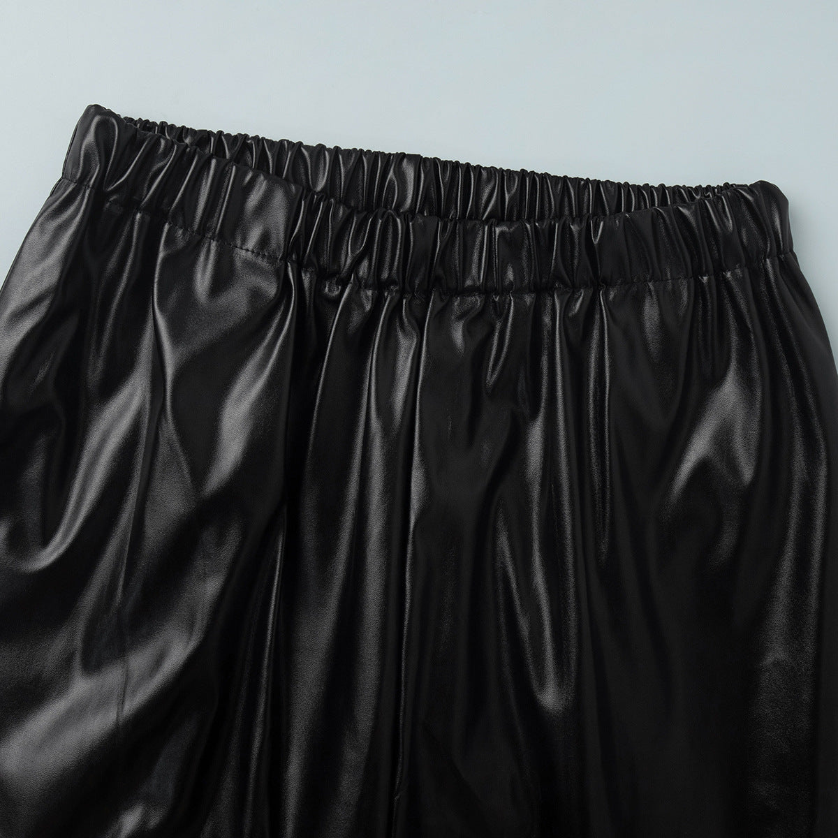 PU leather women’s pants elastic waistband detail