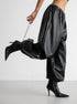 PU leather women’s pants wide leg drawstring design