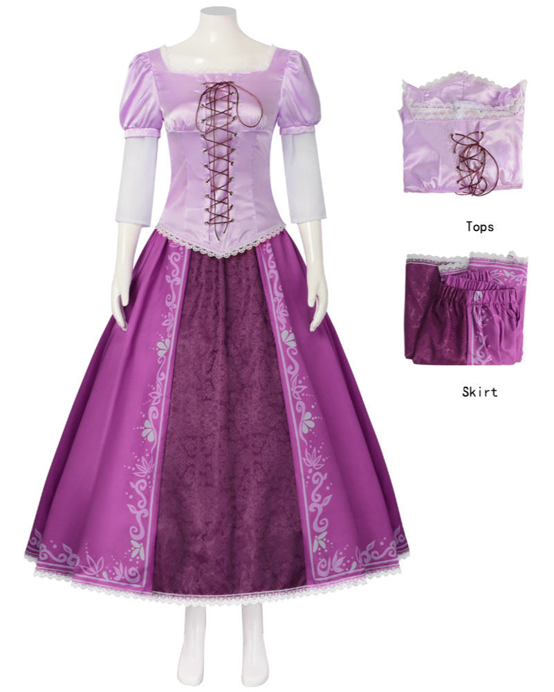 Rapunzel cosplay costume purple Tangled princess dress set with corset top and skirt