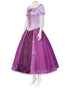 Rapunzel cosplay costume Tangled princess purple gown angled view with lace-up corset