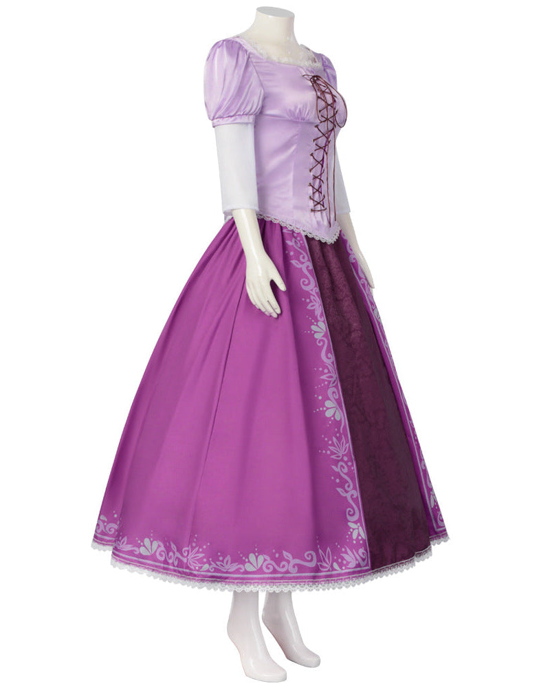 Rapunzel Tangled purple cosplay princess costume side view with puff sleeves and long skirt