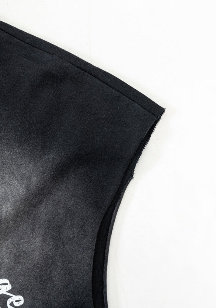 Close-up of raw-cut black armhole with visible inner seam