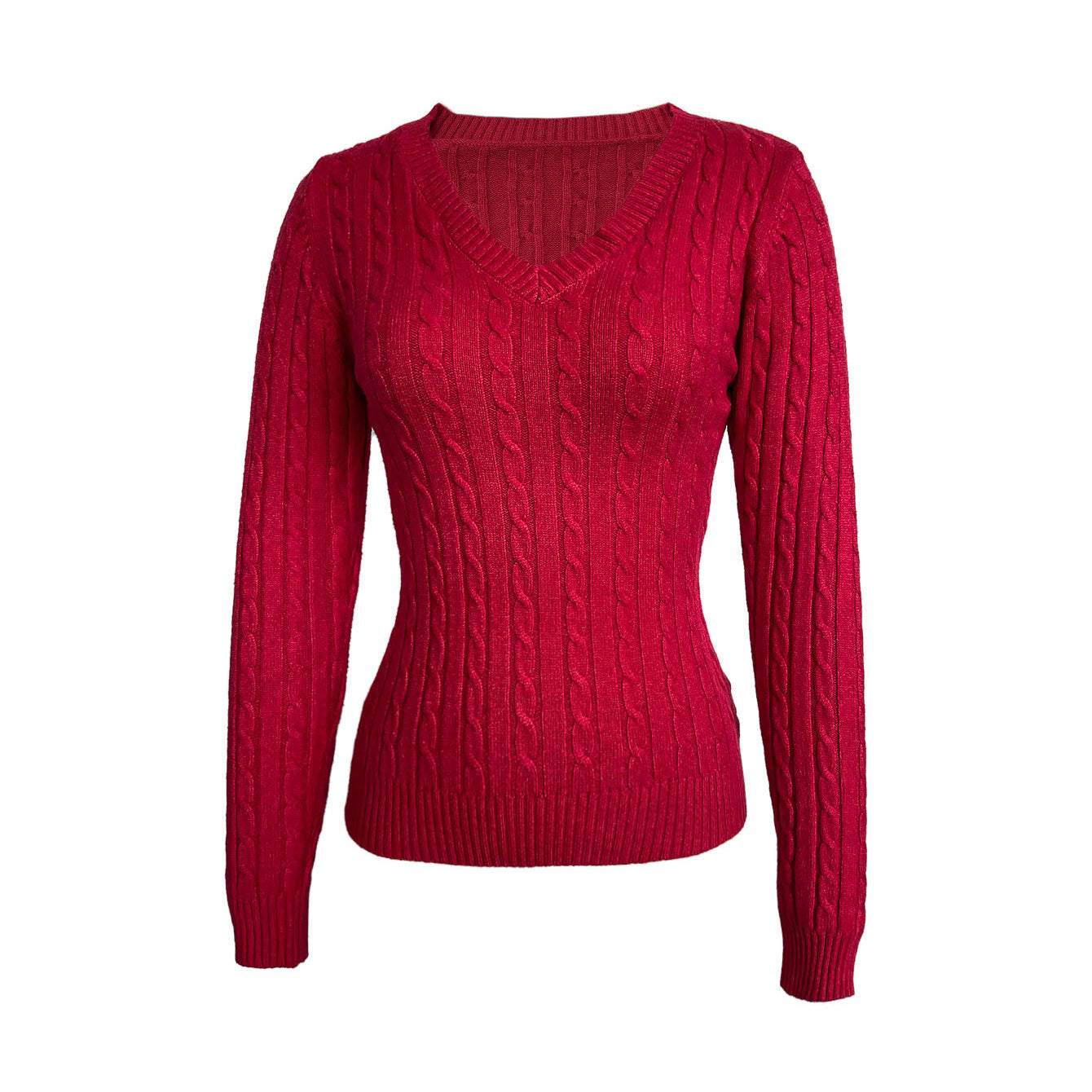 red knit sweater product flat front view