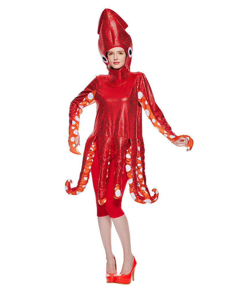 Red squid Halloween costume full front view