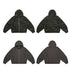 Reversible hoodie four-view graphic—dark gray and camo, front and back