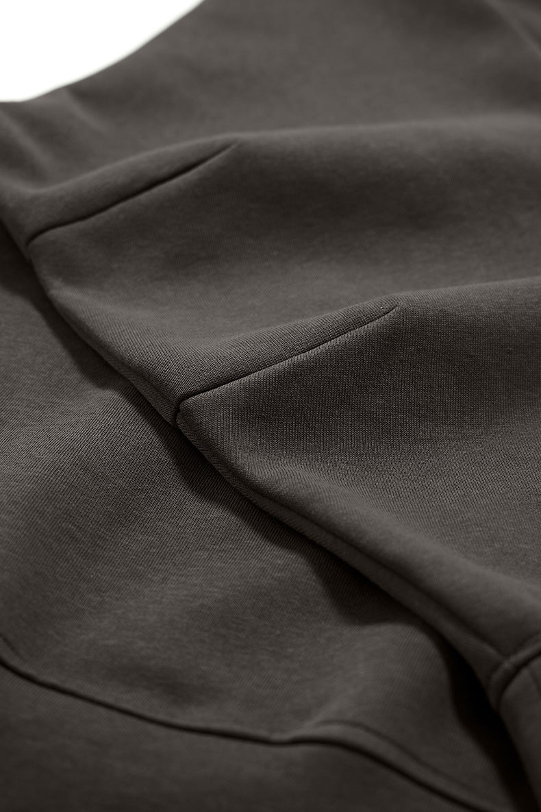 Fabric close-up—reversible hoodie double-knit cotton blend, smooth hand
