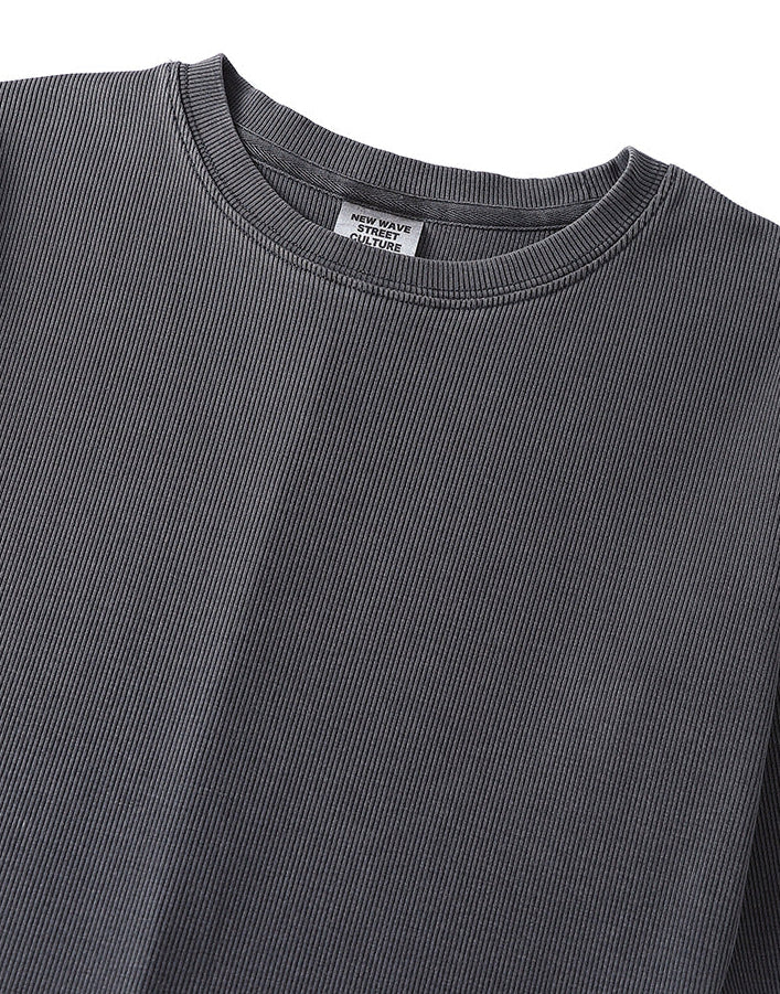 Ribbed knit long sleeve bodycon dress, crew neckline detail, dark gray