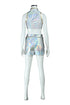 rumi white metallic halloween costume kpop cosplay front view silver holographic outfit