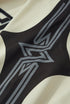 Satin linen men’s combat long sleeve t-shirt with black printed sleeve graphic close up