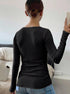 shirt long sleeve tshirts back view, black textured knit, slim fit, boatneck line, hip length