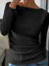 shirt long sleeve tshirts three-quarter front, black crinkle knit, wide boatneck, body-skimming fit