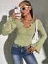mirror selfie, green shirt-style long sleeve T-shirt with bell sleeves, slim fit