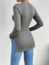 back three-quarter view, shirt-style long sleeve T-shirt, slim fit ribbed knit, curved hem with side slit