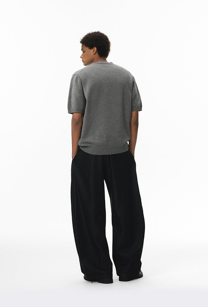 Gray short sleeve knit top back view with relaxed fit