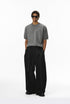 Gray short sleeve knit top full body streetwear look