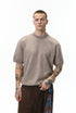 Khaki short sleeve knit top front view on model