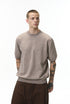 Khaki short sleeve knit top side angle on model