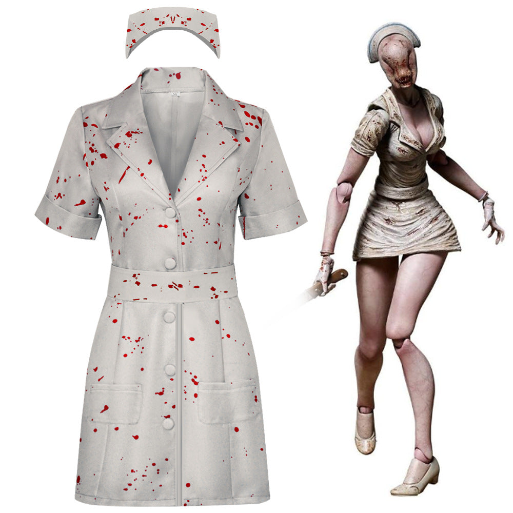 Silent Hill nurse Halloween costume bloody dress with headpiece front view